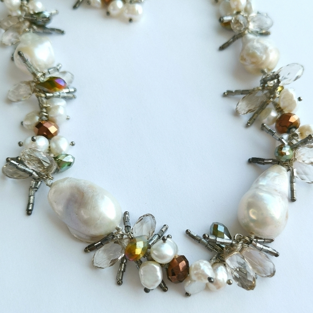 LUXURIOUS White Baroque Pearl Swarovski Crystal long short necklace